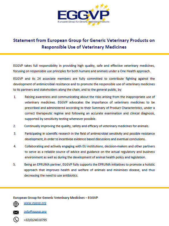 Statement from European Group for Generic Veterinary Products on Responsible Use of Veterinary Medicines